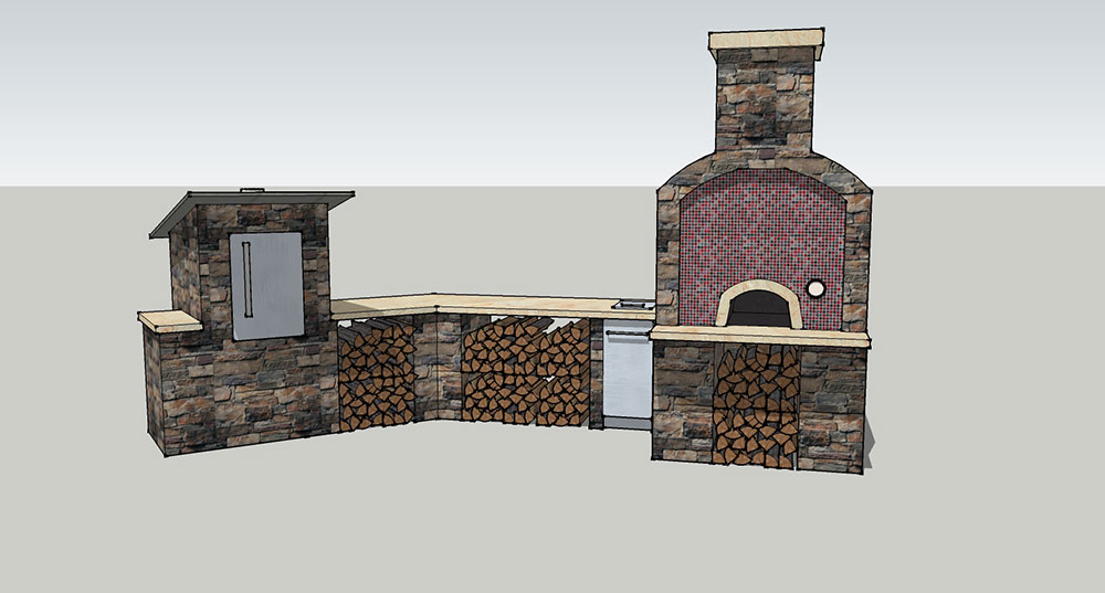 3D rendering outdoor kitchen